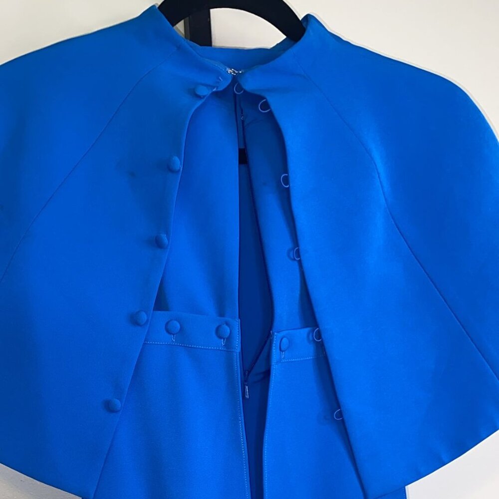 Teri Jon by Rickie Freeman blue collared cape dress - Picture 4 of 16